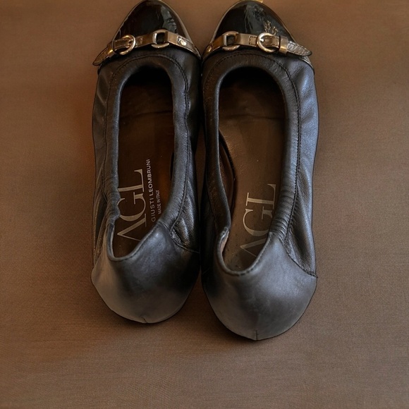 AGL Black Metallic Grey Monika Cap Toe Ballet Flats Shoes Leather Italy 40 - Picture 13 of 16